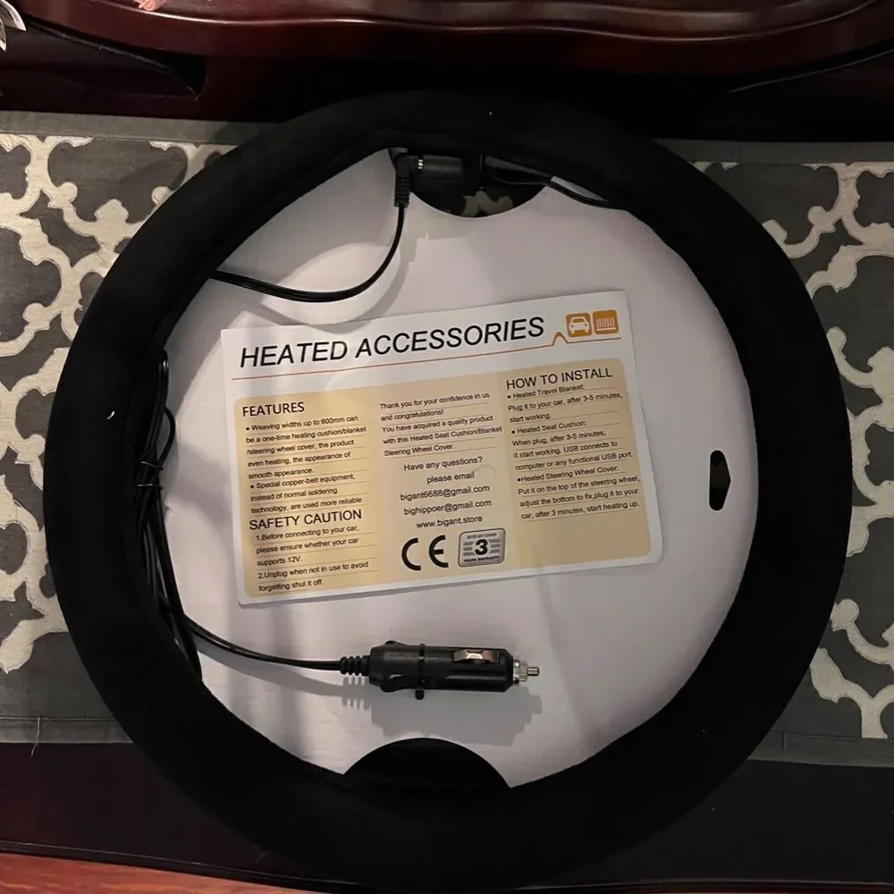 NWT Quick Heated Steering Wheel 15 inches Cover Black Standard 12 Volt